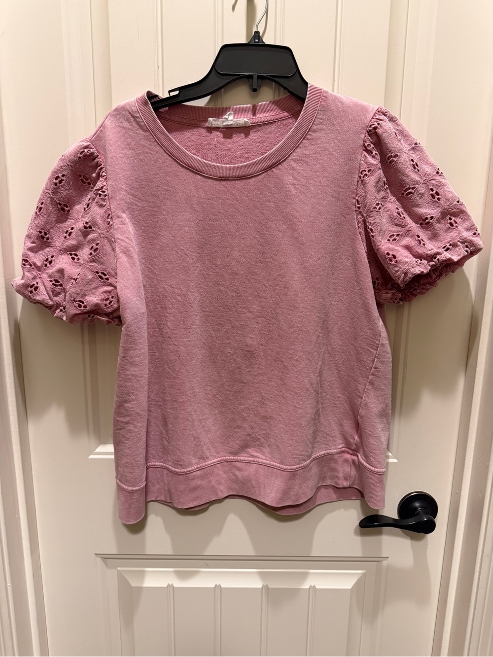 Pink Puff Sleeve Eyelet Top - Women